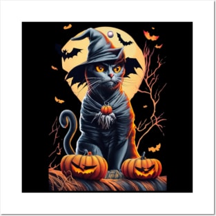 👕 Our exclusive Halloween t-shirt features a spooky design and an adorable black cat, a symbol of good luck. 🐱🍀 Posters and Art